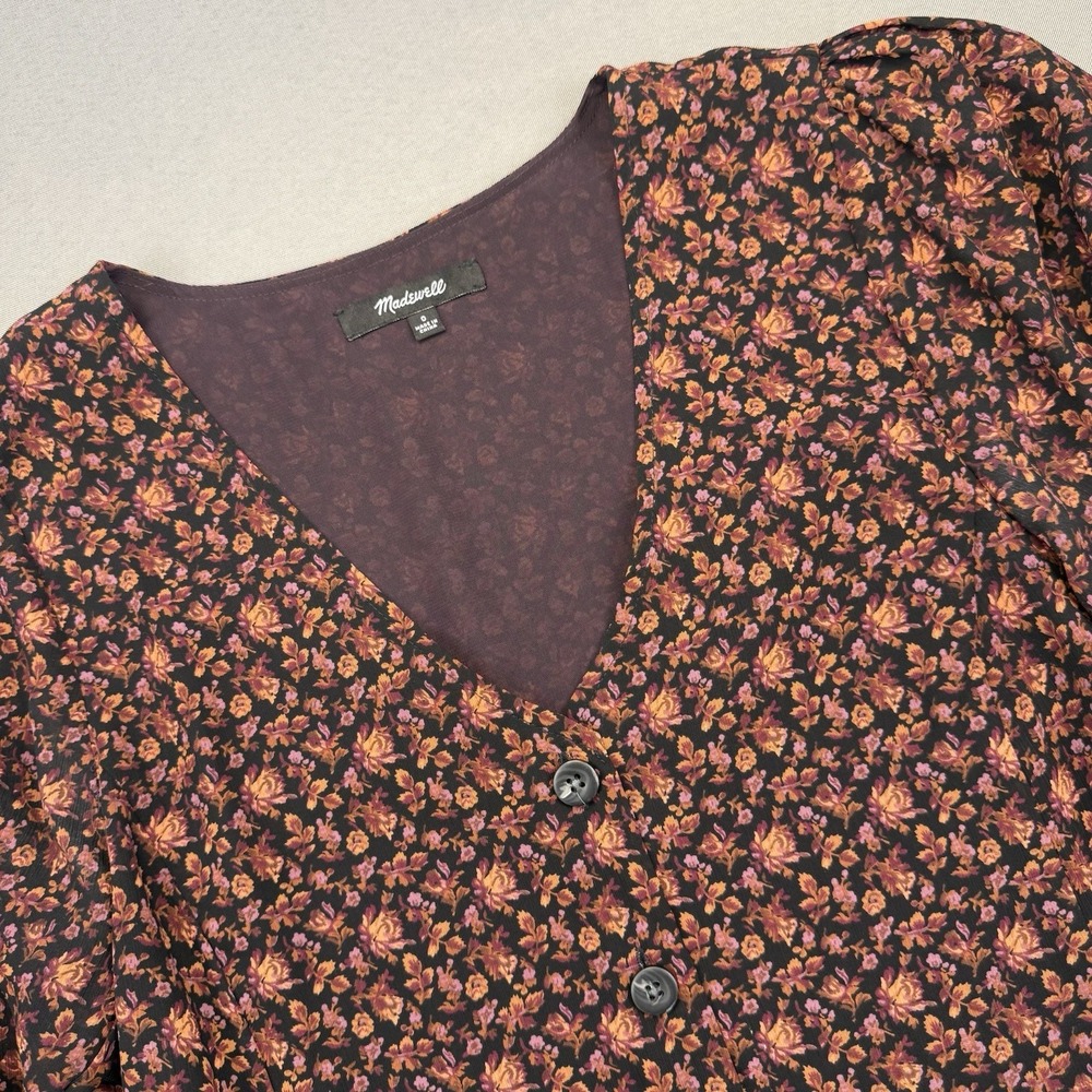 MADEWELL Women's Multicolor Smocked-Cuff Button-Front Top SIZE 0 NC816 ($88)‎